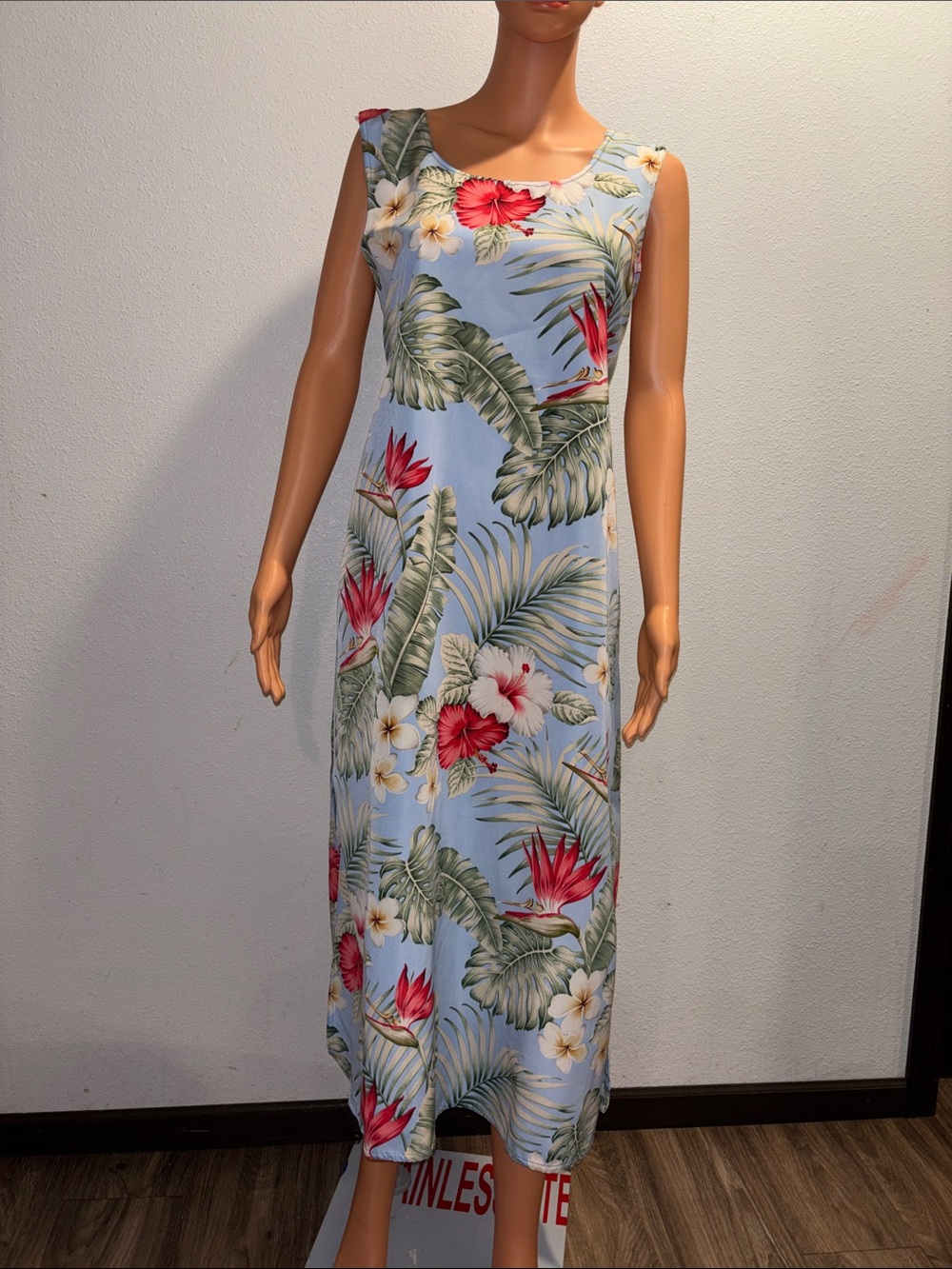 Tropical Floral Sleeveless Maxi Dress in Light Blue